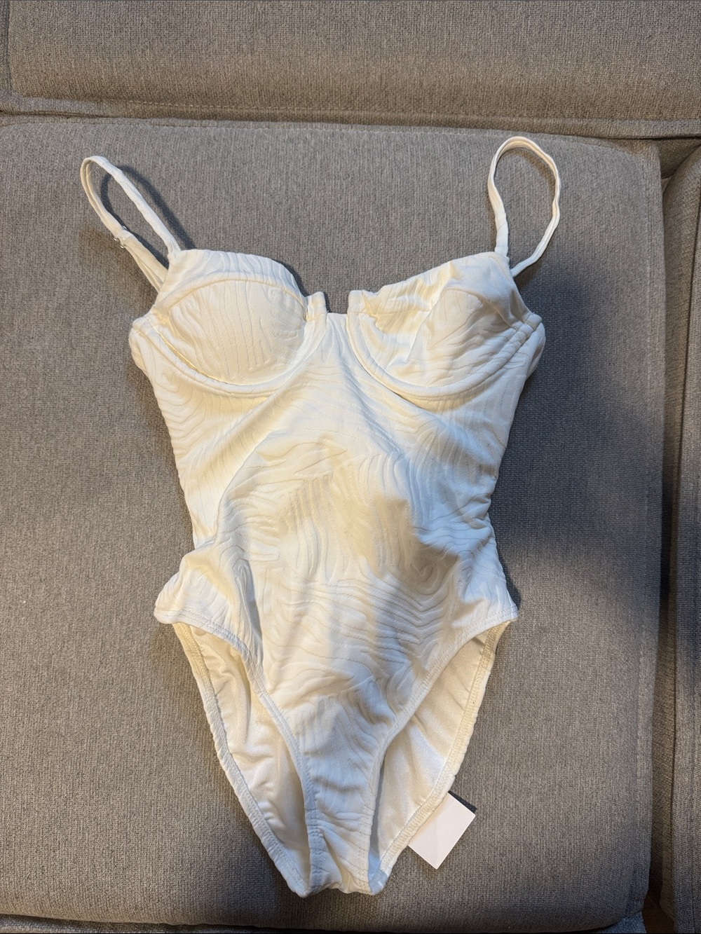White Textured bodysuit Built-In Cups